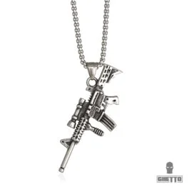 Ghetto Hip Hop Gun Colier cu pandantiv din oțel inoxidabil