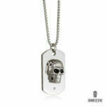 Ghetto Hip Hop Skull ID SS Zircon Pendant Necklace