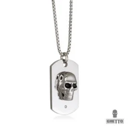 Ghetto Hip Hop Skull ID SS Zircon Pandantiv Colier