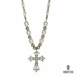 Ghetto Rhinestone Sweet Cross Retro Pearl Necklace