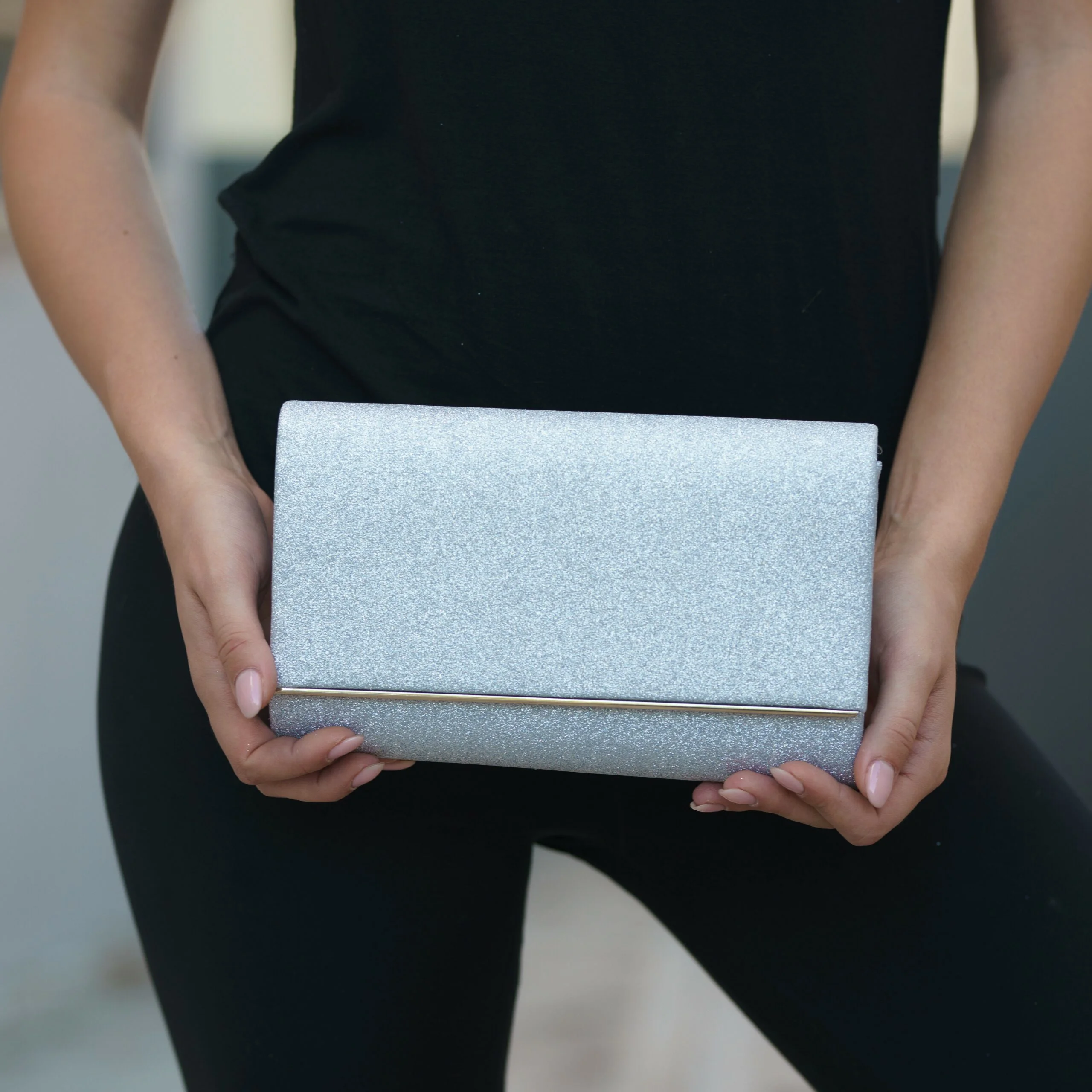 geantă ghetto glitter clutch silver
