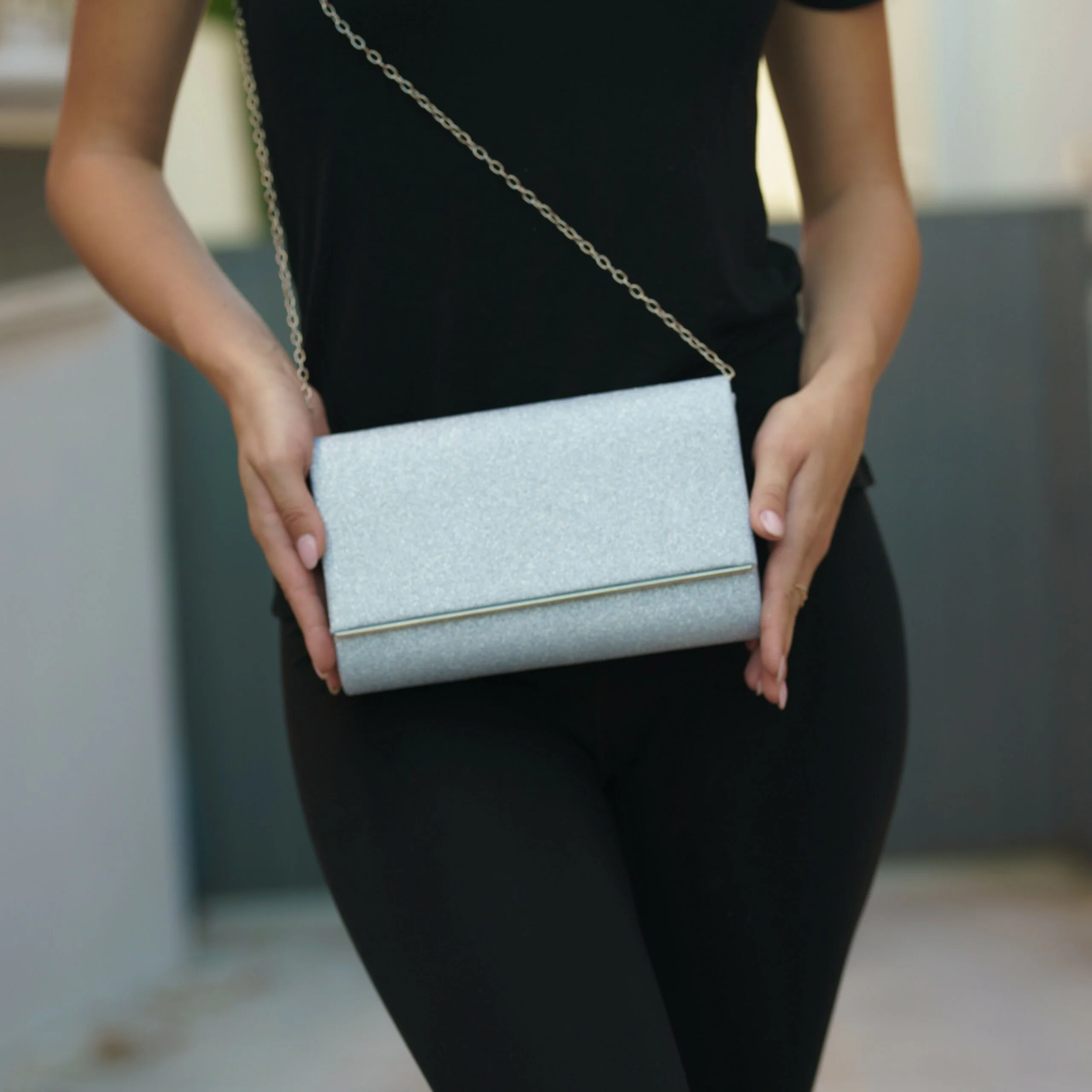 geantă ghetto glitter clutch silver