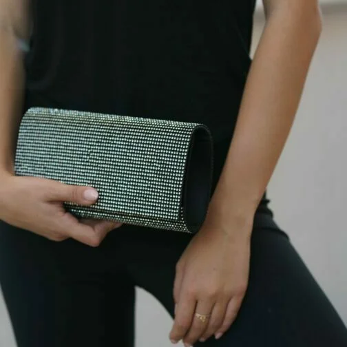 geantă neagră ghetto cristal clutch