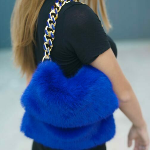 ghetto luxury fur chain blue bag