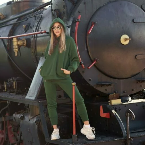 ghetto set sport hoodie verde pentru femei o mărime