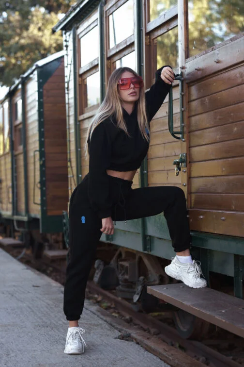 ghetto set sport hoodie crop top pantaloni pentru femei o dimensiune