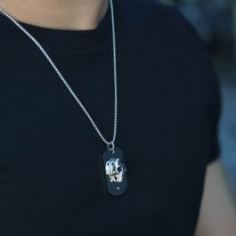 Ghetto Hip Hop Skull ID SS Zircon Pendant Necklace