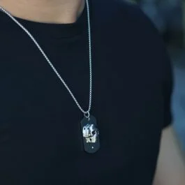 Ghetto Hip Hop Skull ID SS Zircon Pandantiv Colier