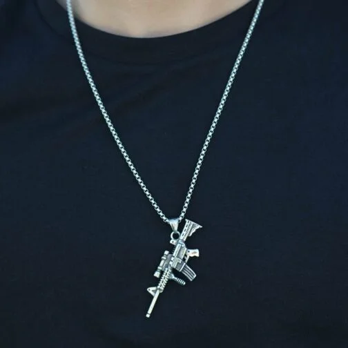 ghetto hip hop gun stainless steel pendant necklace