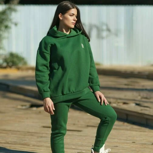 ghetto set sport hoodie verde pentru femei o mărime