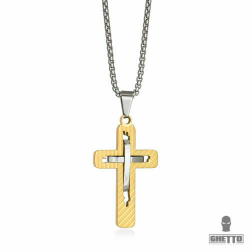 ghetto 2tone cross stainless steel pendant necklace