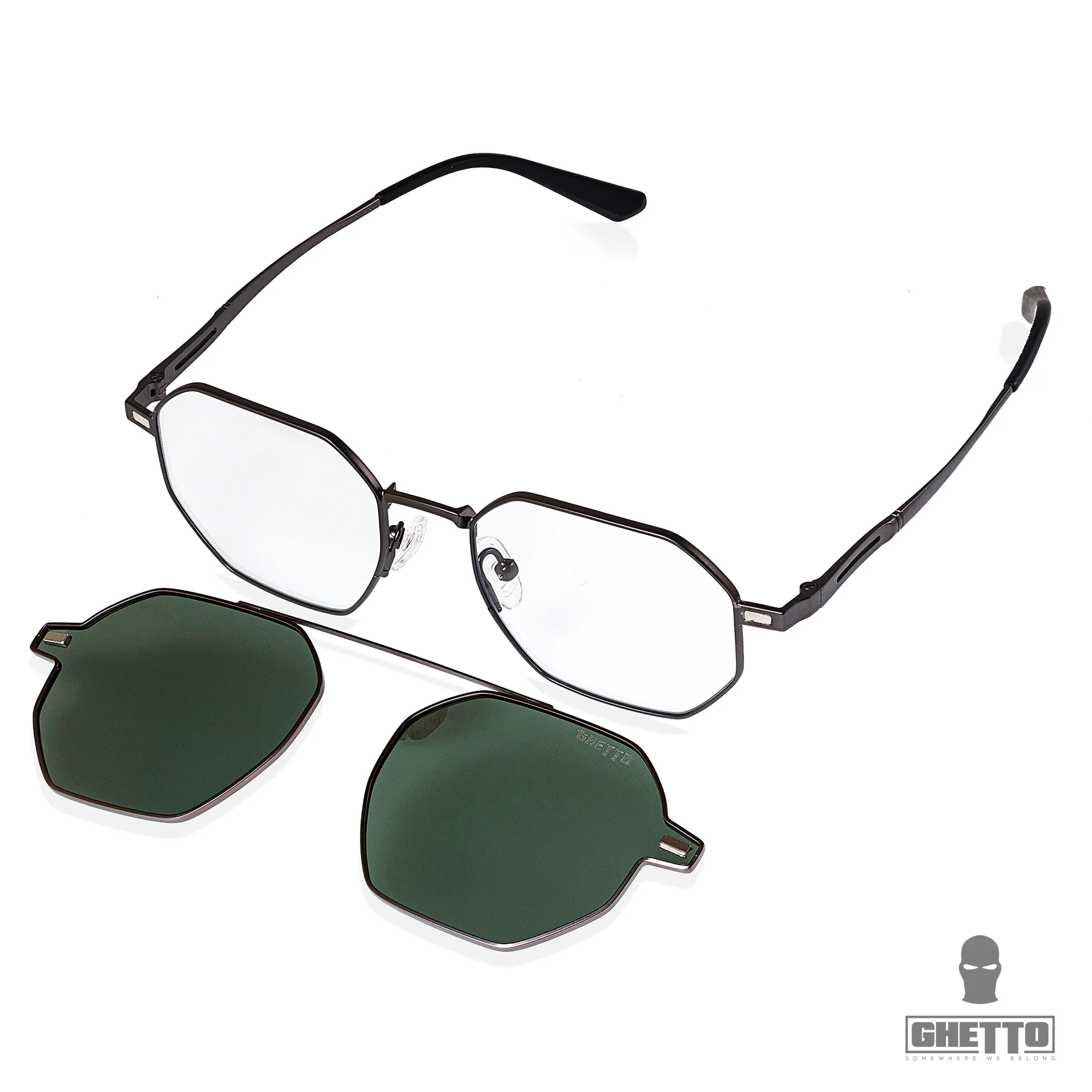 ghetto hexagon sunglasses polarized & reading gun frame unisex