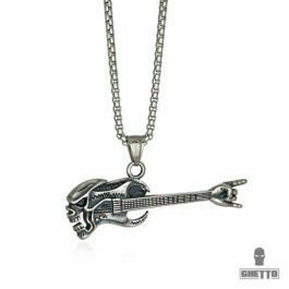 Ghetto Hip Hop Skull Electric Guitar Stainless Steel Pendant Necklace