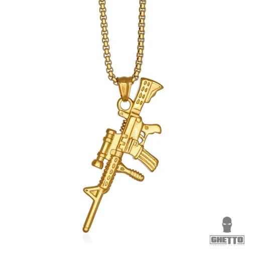 ghetto hip hop gun gold 18k stainless steel pendant necklace