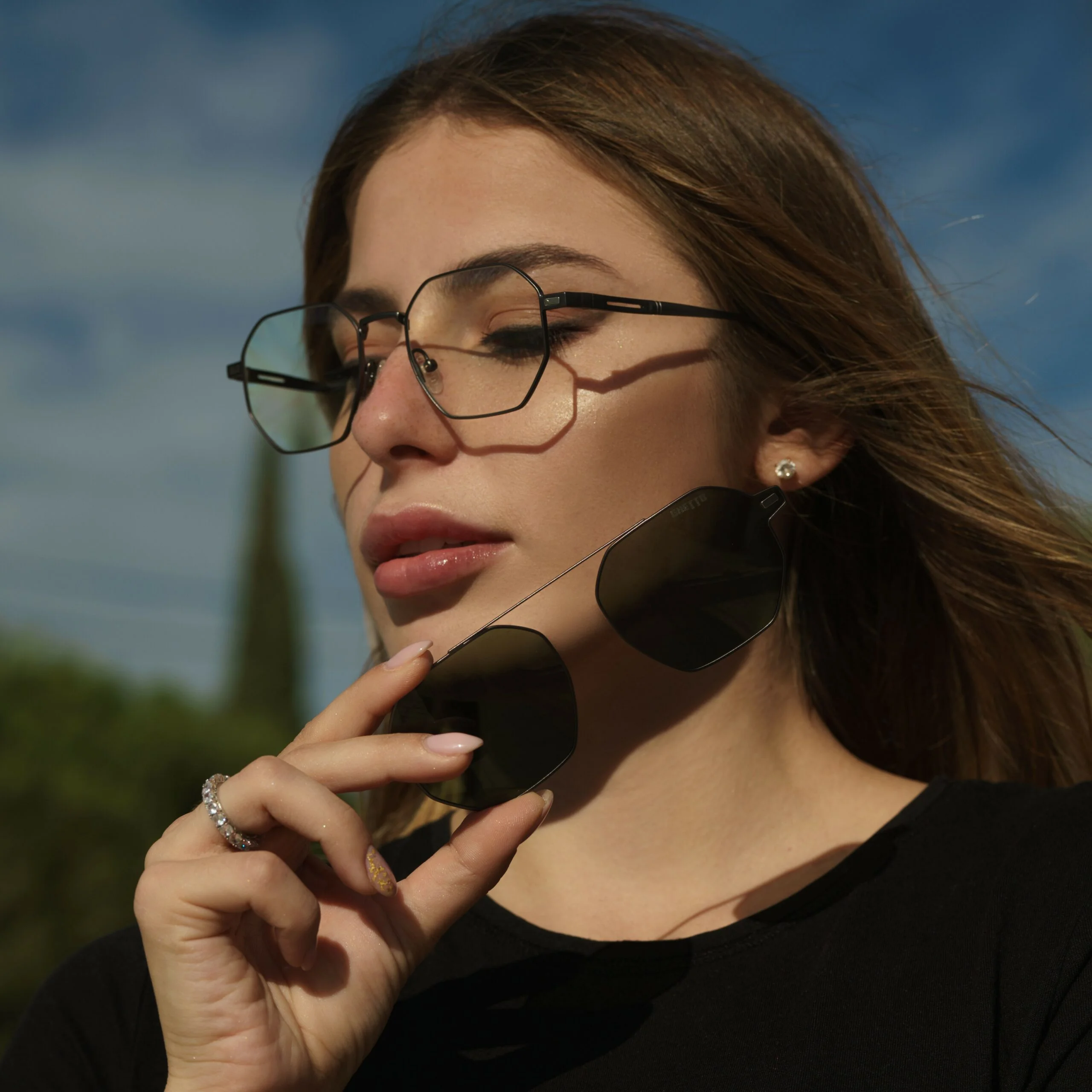 ghetto hexagon sunglasses polarized & reading gun frame unisex