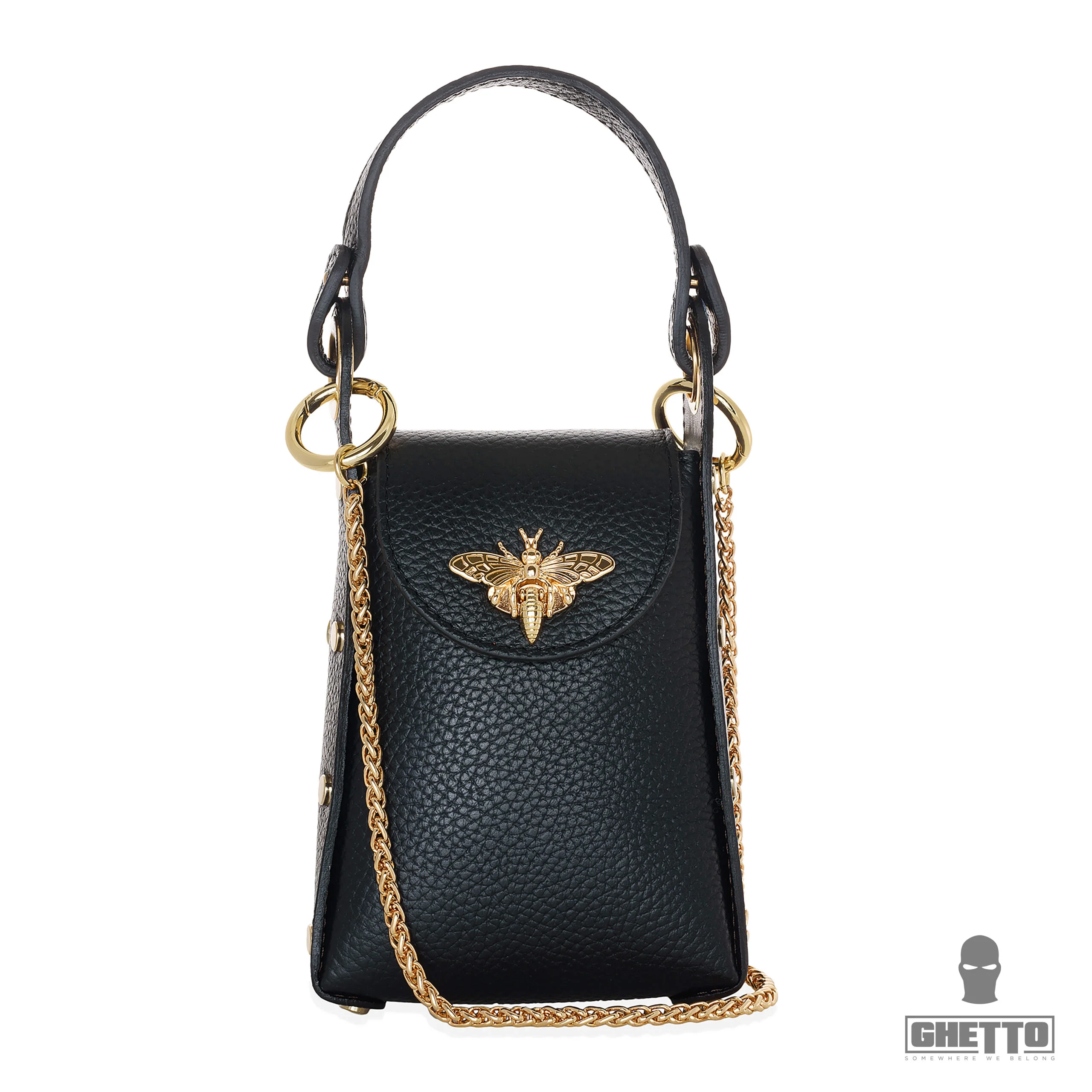 ghetto queen bee mini vertical black bag