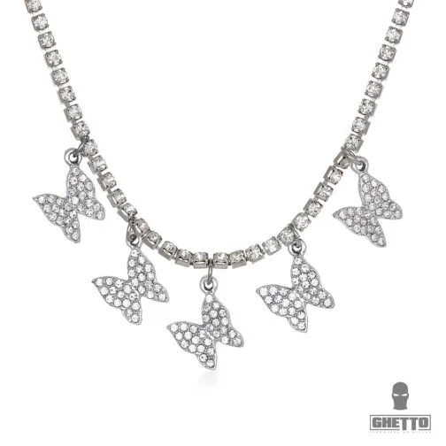 ghetto girl butterflies choker chain hip hop crystal tennis