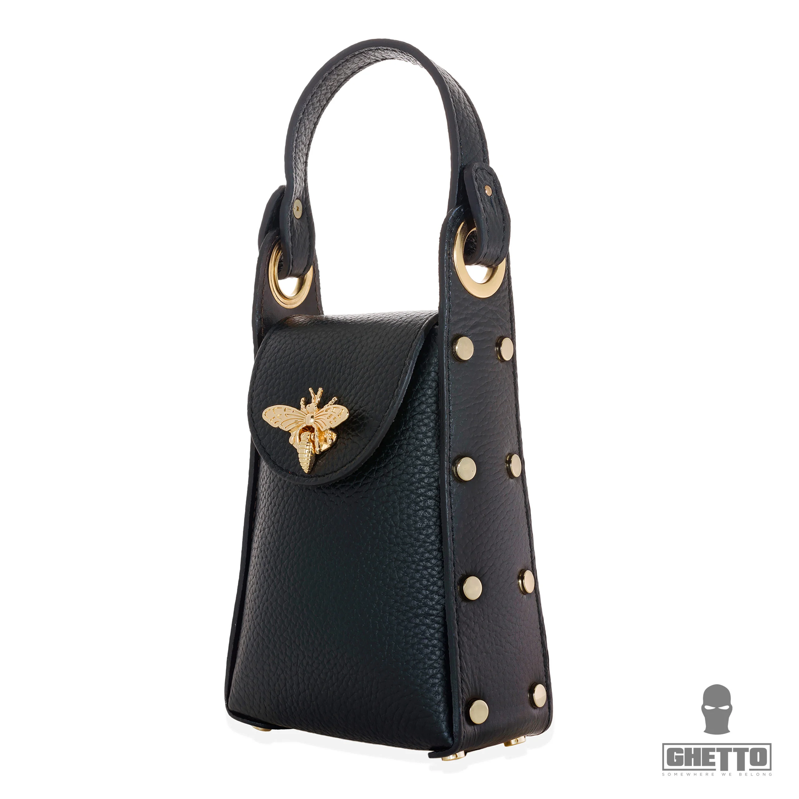 ghetto queen bee mini vertical black bag