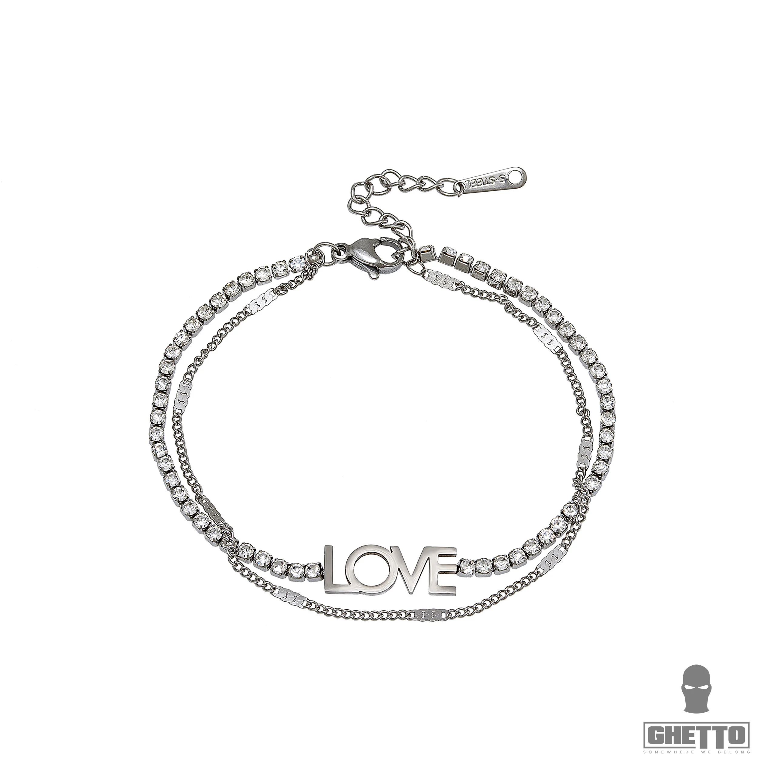 ghetto love double crystal layer bracelet stainless steel