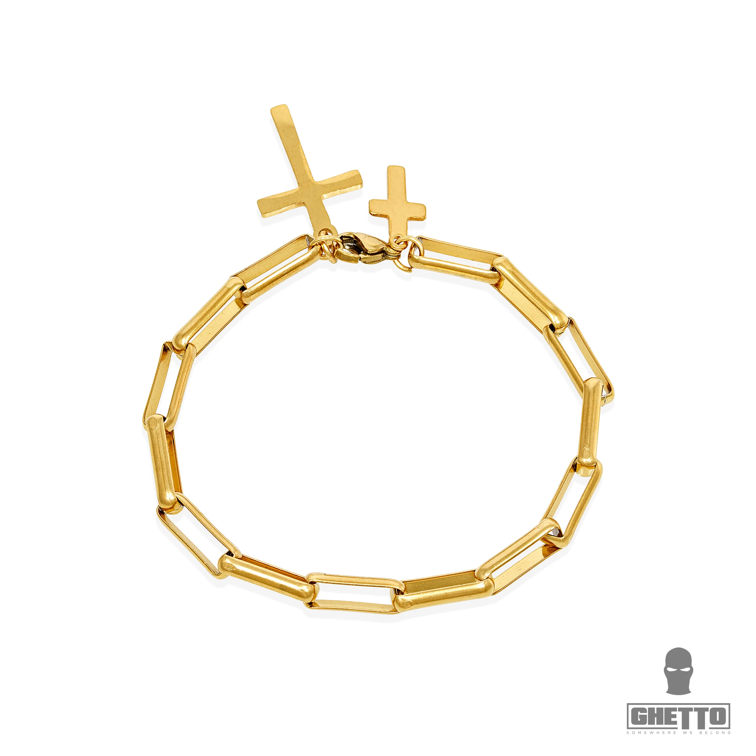 ghetto bracelet double cross 18k gold color plated stainless steel link chain