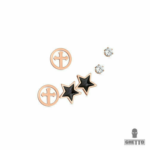 ghetto 3 earrings set cross / star / zc diamond