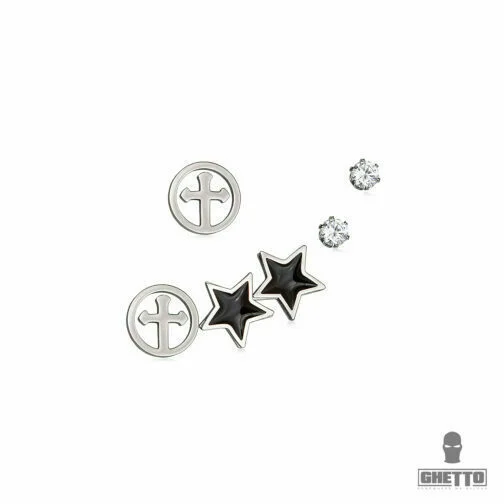 ghetto 3 cercei set cruce / stea / zc diamant