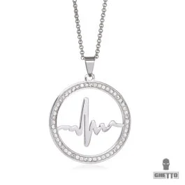 Ghetto Heart Beat Circle Circle Pendant Zircon Pendant Hip Hop Necklace