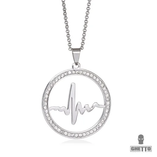 ghetto heart beat circle zircon pendant hip hop necklace