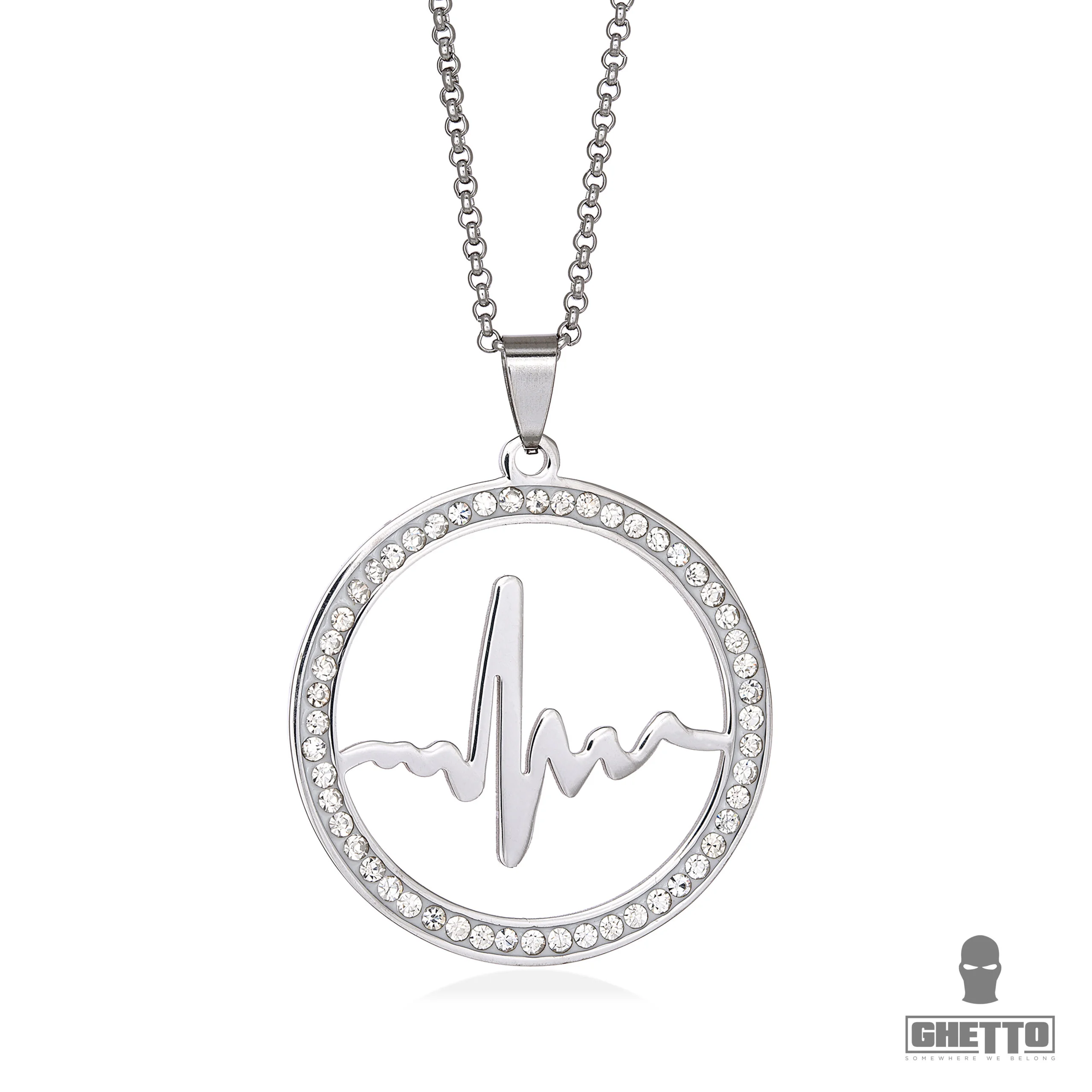 Ghetto heart beat circle zircon pendant hip hop колие