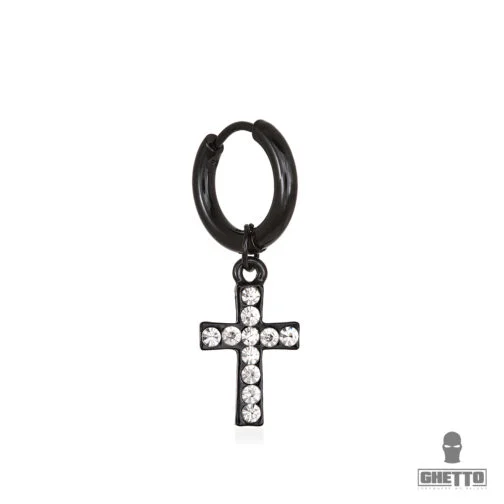 ghetto kpop diamant cercei negru cruce din oțel inoxidabil 1pcs
