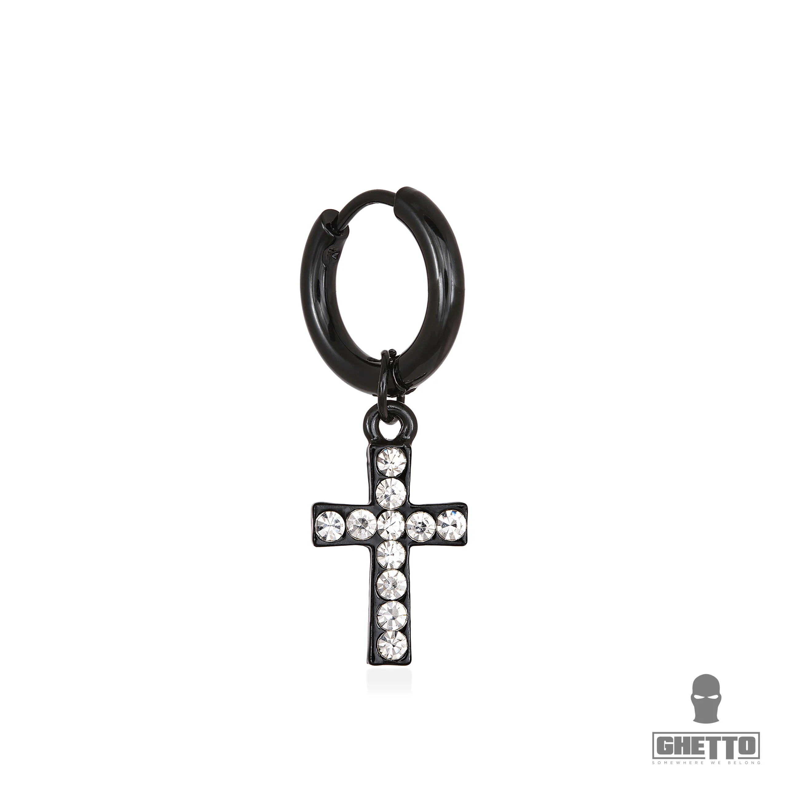 ghetto kpop diamant cercei negru cruce din oțel inoxidabil 1pcs