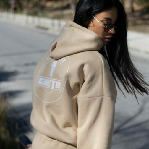 ghetto streetwear set sport hoodie crop top pants big pocket nude for women one size