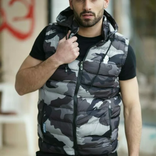 ghetto sacou gri camuflaj broderie masca logo pentru bărbați