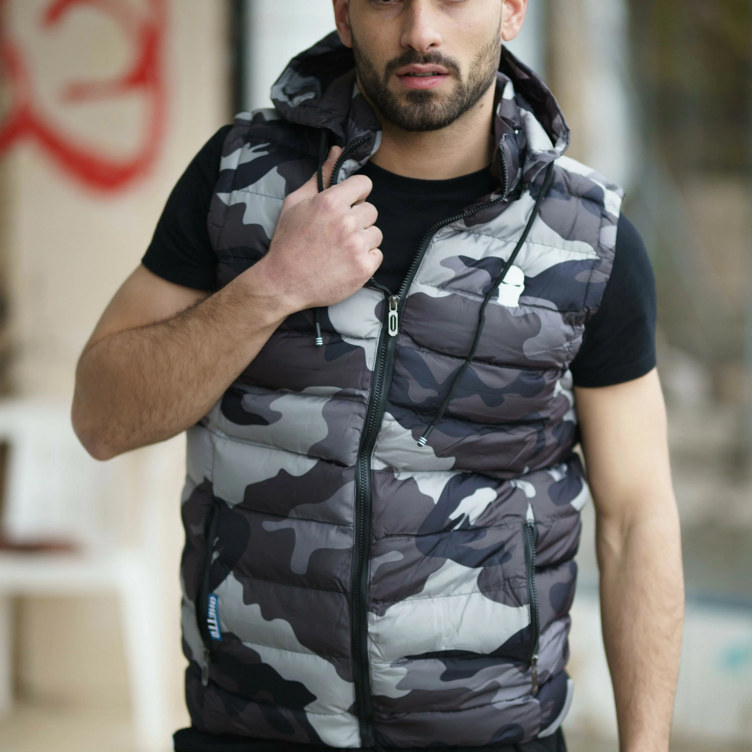 ghetto jacket grey camouflage embroidery mask logo for men