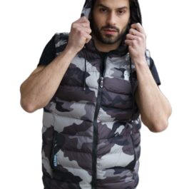 Ghetto Men’s Camouflage Puffer Vest with Embroidered Mask Logo | Streetwear