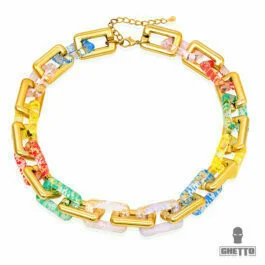 Ghetto Acrylic Multicolor Link Colier lanț de aur