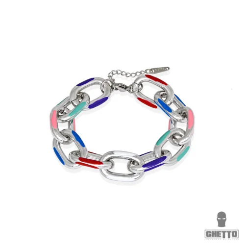 ghetto multicolor acrylic silver chain bracelet