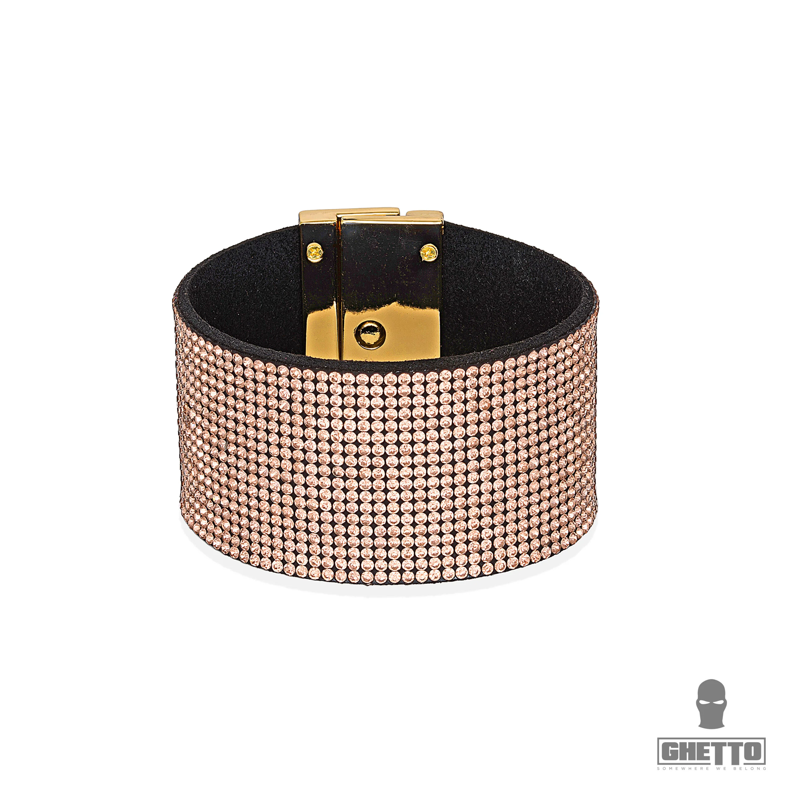ghetto leather bracelet full iced rose gold