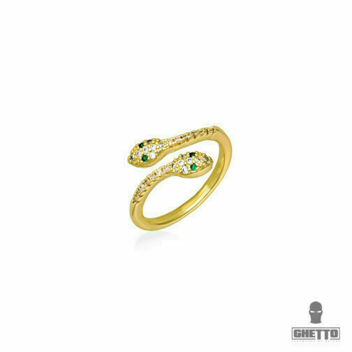 18K gold-plated snake-shaped ring, rhinestone crystal