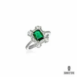 Inel reglabil Ghetto Square Green Diamond Shaped CZ Gemstone