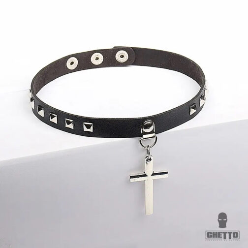 ghetto punk leather choker large cross jewellery pendant necklace