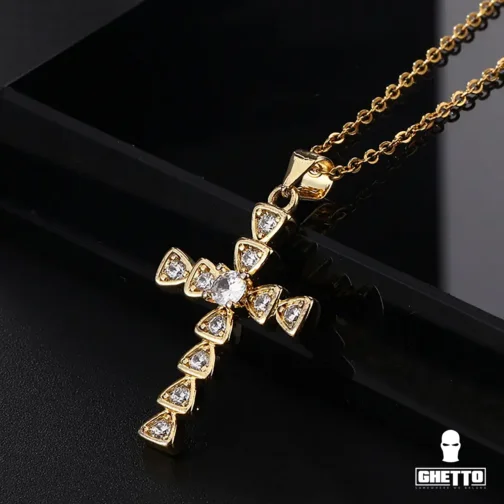 ghetto cross gold pendant cz chain necklace
