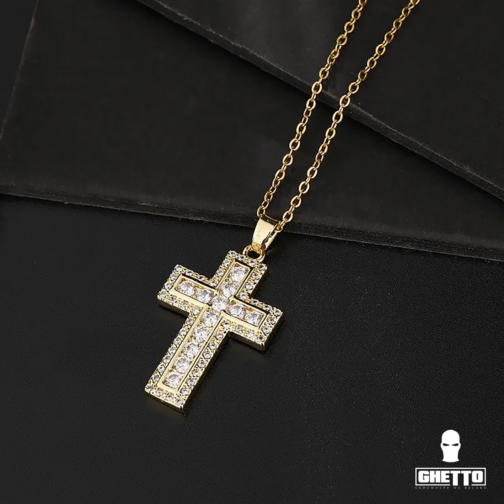 ghetto cz cross pendant necklace gold18k plated