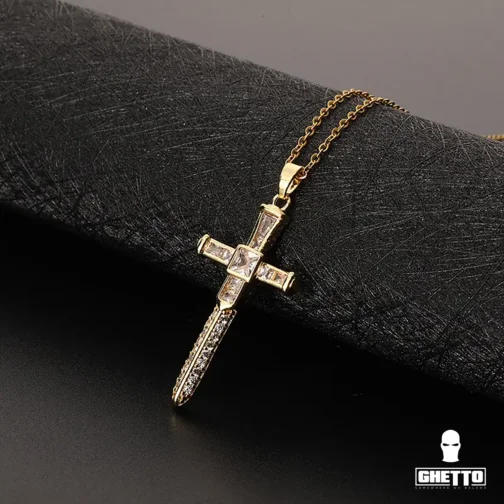 ghetto crucifix pandantiv cz aur 18k placat cruce claviculă lanț pentru femei
