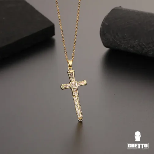 ghetto crucifix pendant cz gold 18k plated cross clavicle chain for women