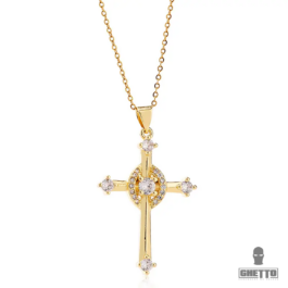 Ghetto Crucifix Pendant CZ Gold18k Plated Cross Clavicle Chain