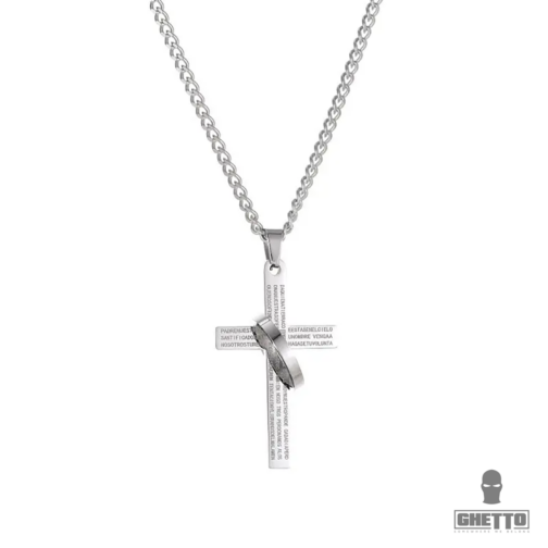 ghetto lords prayer ring cross pendant snake herringbone chain