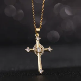 Ghetto Crucifix Pendant CZ Gold18k Plated Cross Clavicle Chain