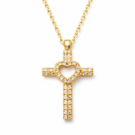 Ghetto CZ Cross 18k Pendant Necklace Full Diamond Hollow Heart