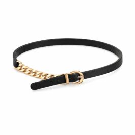 Ghetto Choker Gold Plated Cuban Chain Leather Belt Chain Adjustable Size